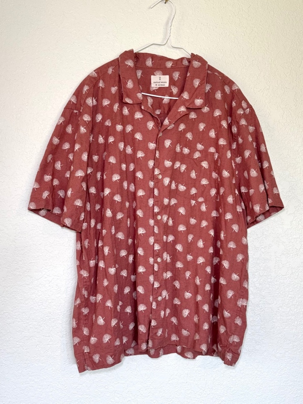 Mutual Weave Men's XXL Linen Cotton Camp Shirt Terracotta Resort Wear Coastal